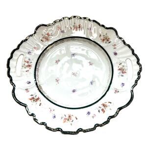 Vintage Handled KPM Germany Serving Platter 9.5" Scalloped Delicate Floral